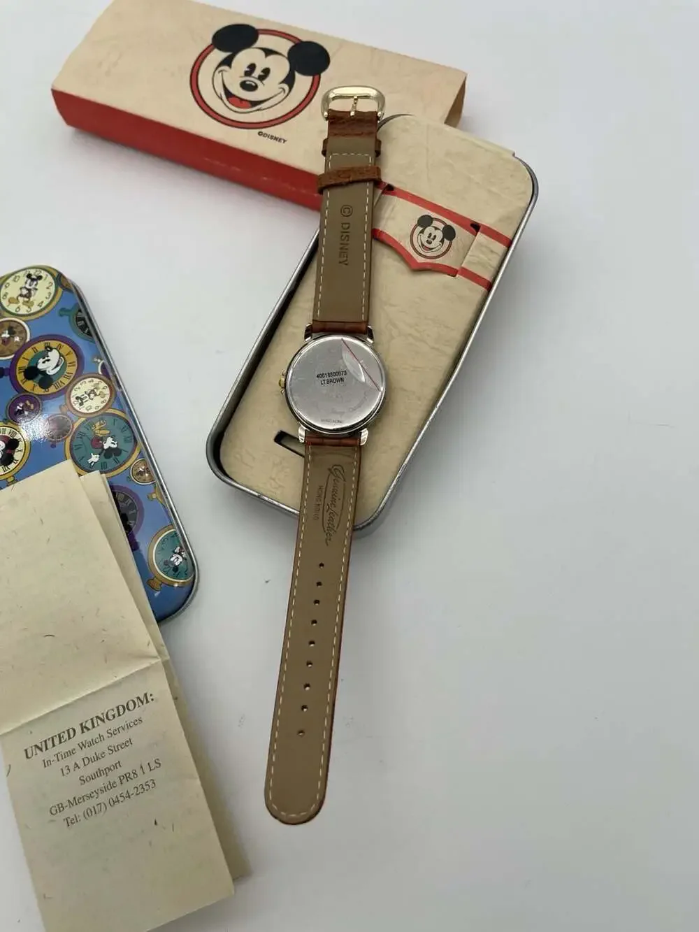 Vintage Mickey Mouse Two-Tone Roman Numeral Watch with Leather Strap and Collect